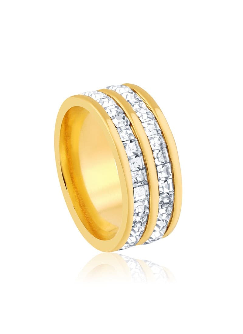 18k gold-plated dual-crystal band ring by elra