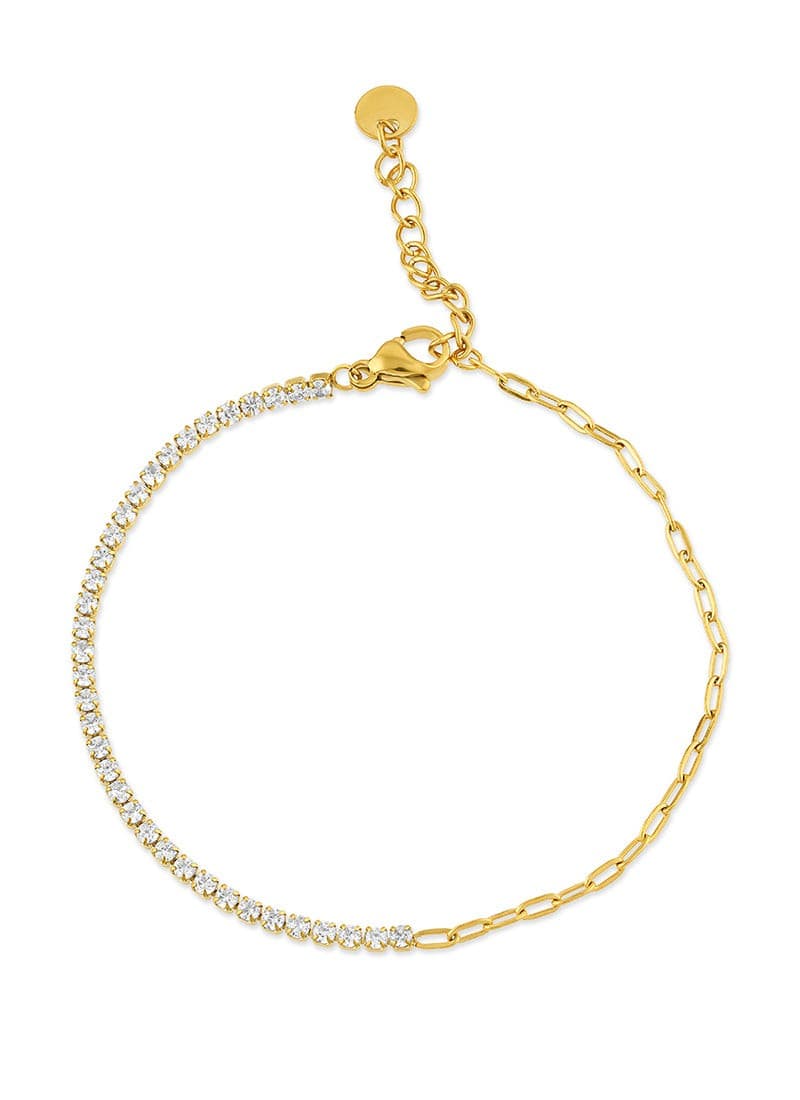 half chain tennis bracelet with crystals in 18k gold plating by Elra