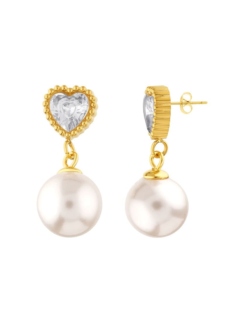 Golden Heart Pearl Earrings:BYOS