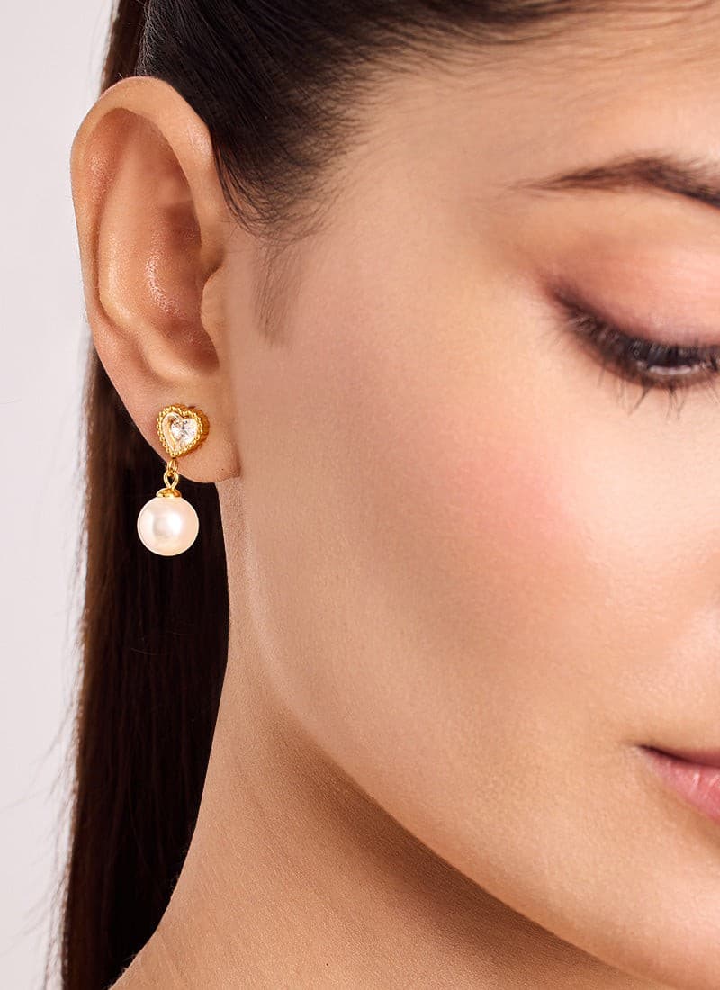 Golden Heart Pearl Earrings:BYOS