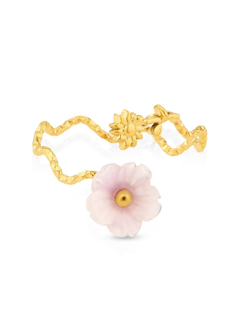 floral gold ring with delicate pink flower design by elra