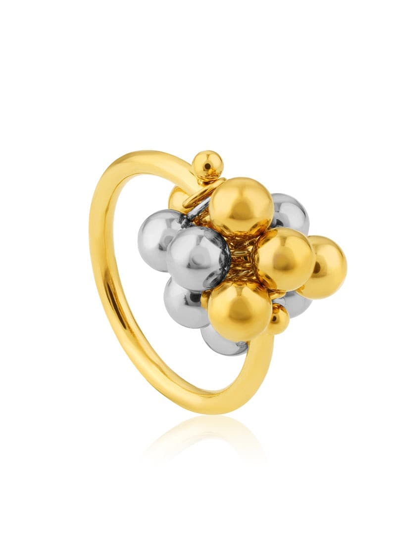 Duo Tone Celestial Sphere Ring with gold and silver spheres