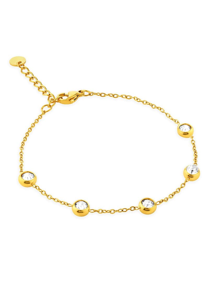 Delicate 18k gold plated bezel stone bracelet for stacking and daily styling