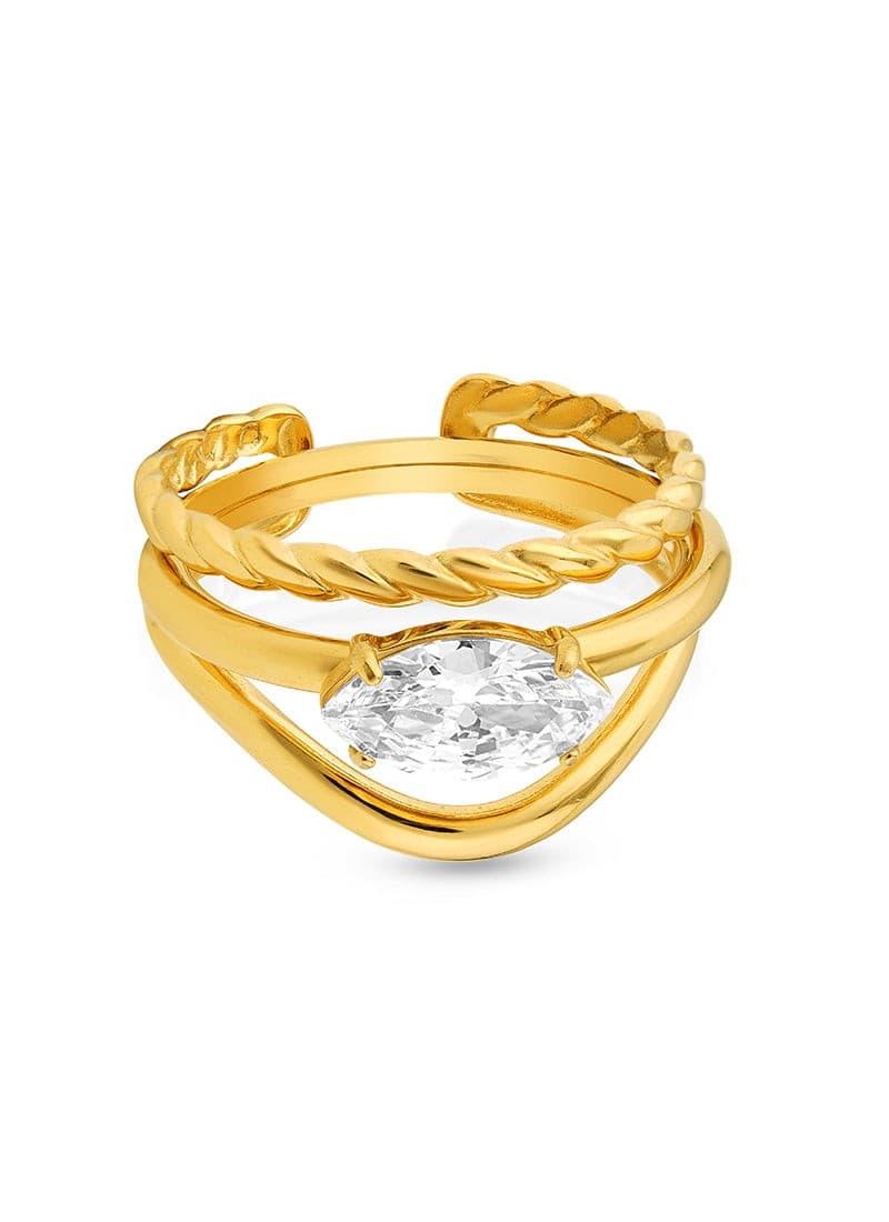 Gold statement ring with marquise crystal centre