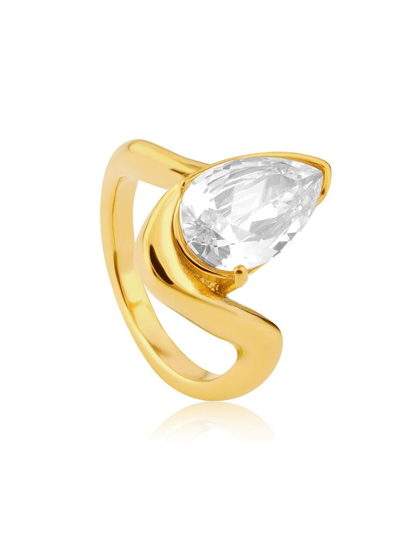 Halo Teardrop Ring in 18K gold plating with teardrop-cut stone
