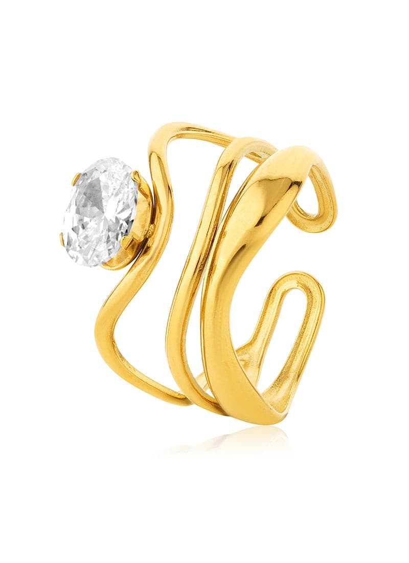 whispering flow ring in 18k gold plating with crystal by Elra