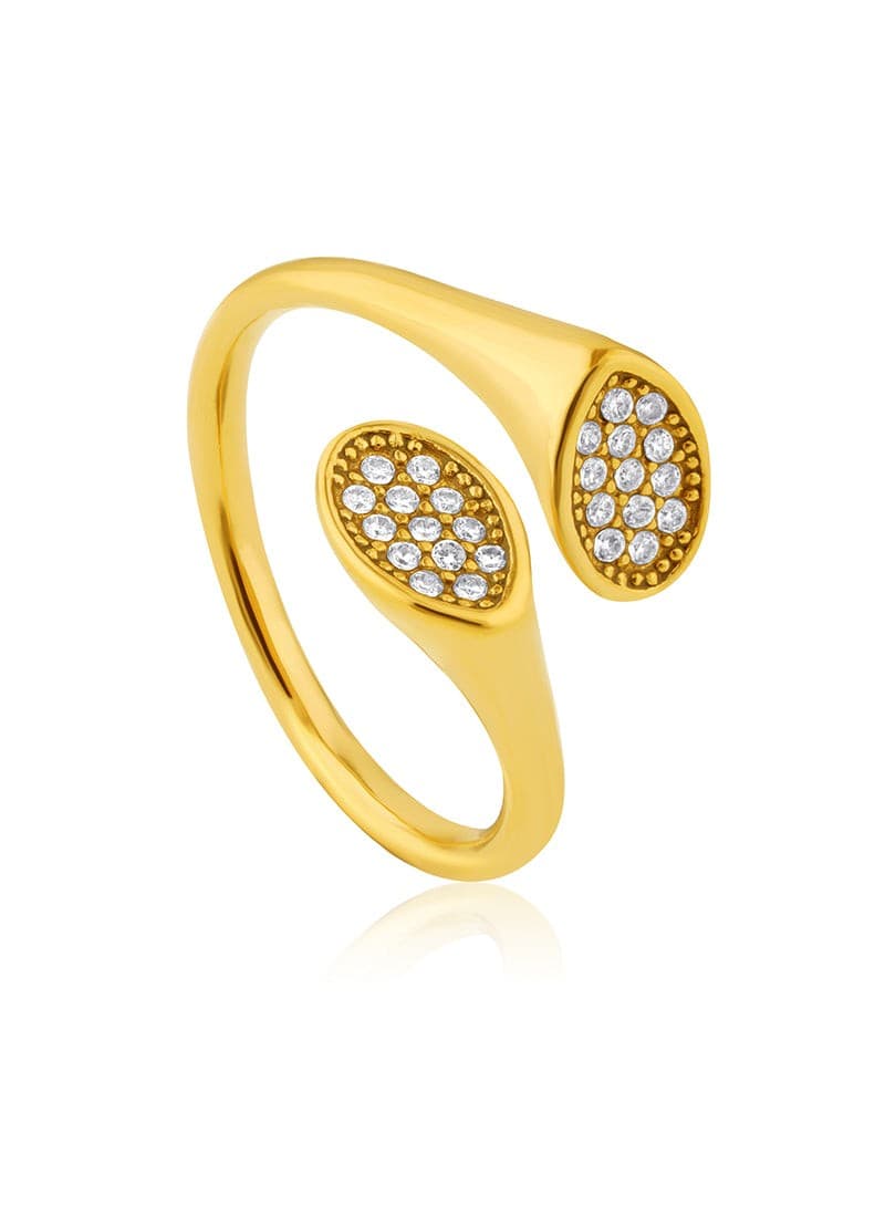 Twin Spark Loop Ring in 18K gold plating with twin zircon loops