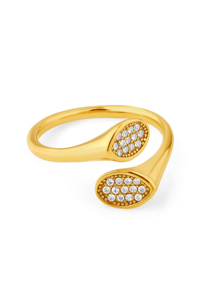 Twin Spark Loop Ring open gold ring with sparkling zircon stones