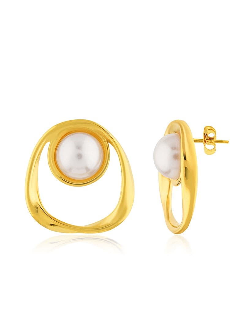 Golden Halo Pearl Stud Earrings