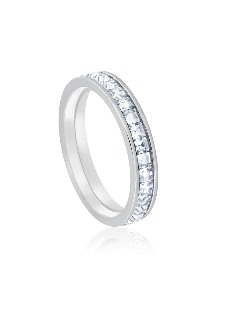 classic crystal band ring in silver finish by Elra