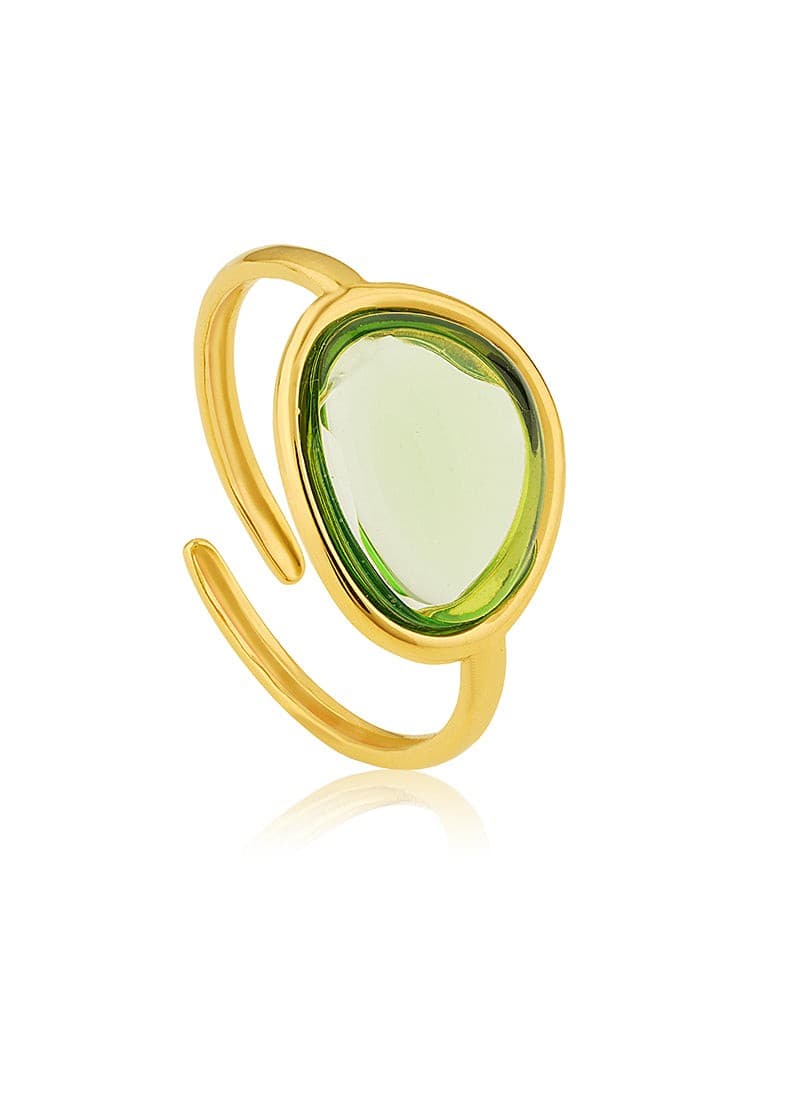Verdant Glow Ring with oval green stone in 18K gold finish