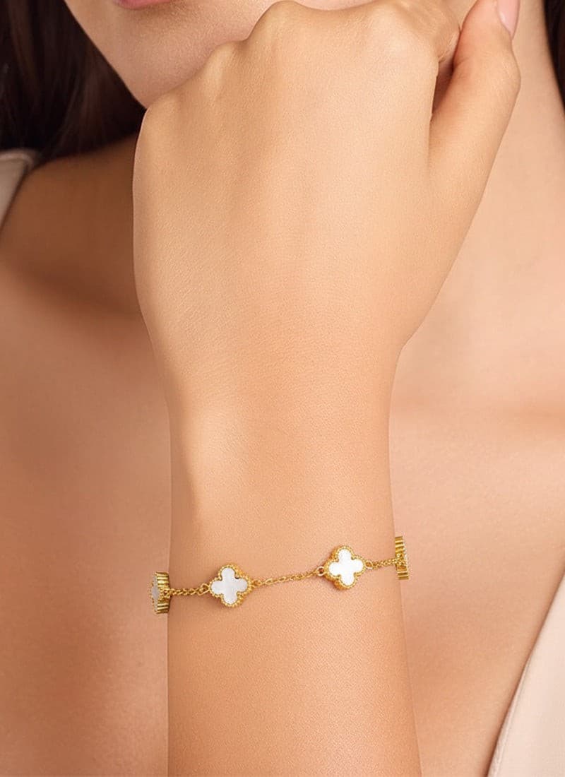 Golden Clover Bracelet:White