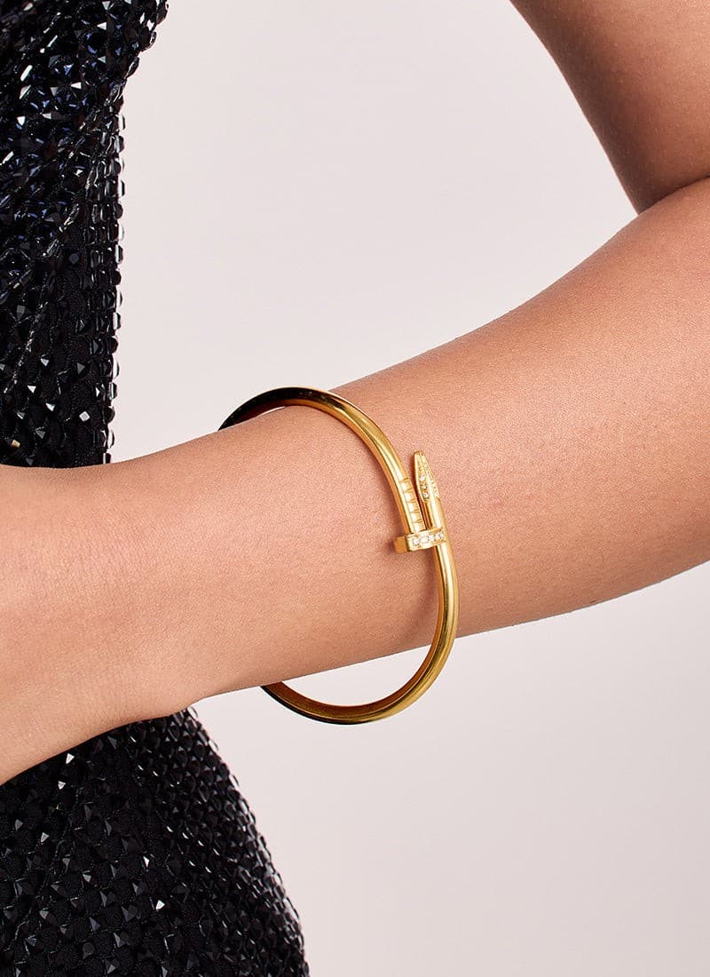 Studded Nail Bangle Bracelet:Gold
