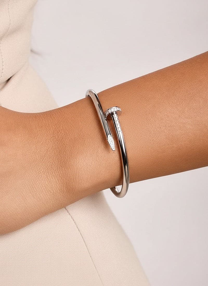Studded Nail Bangle Bracelet:Silver