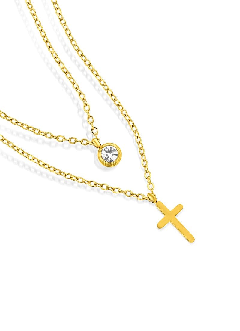 Solitaire with Cross Layered Necklace
