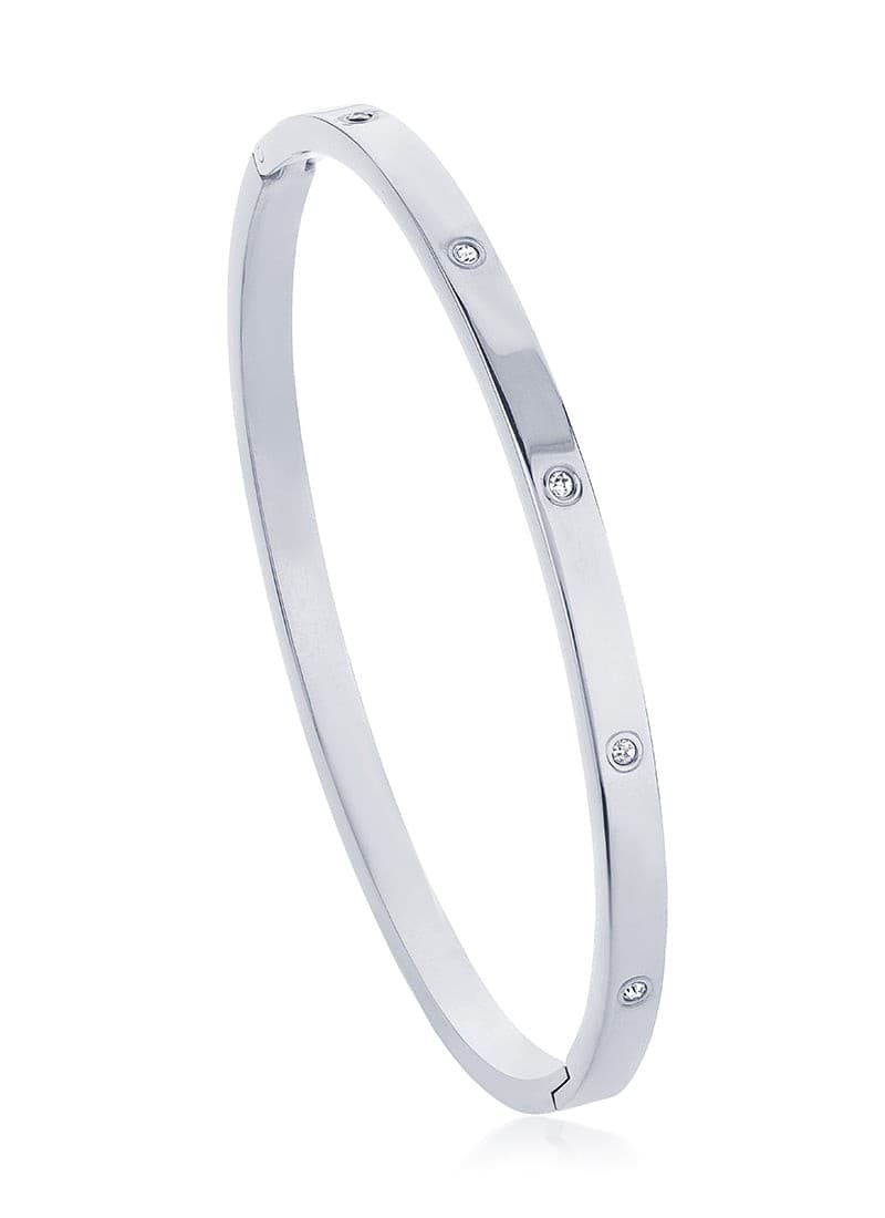 Slim Crystal Bangle:Silver