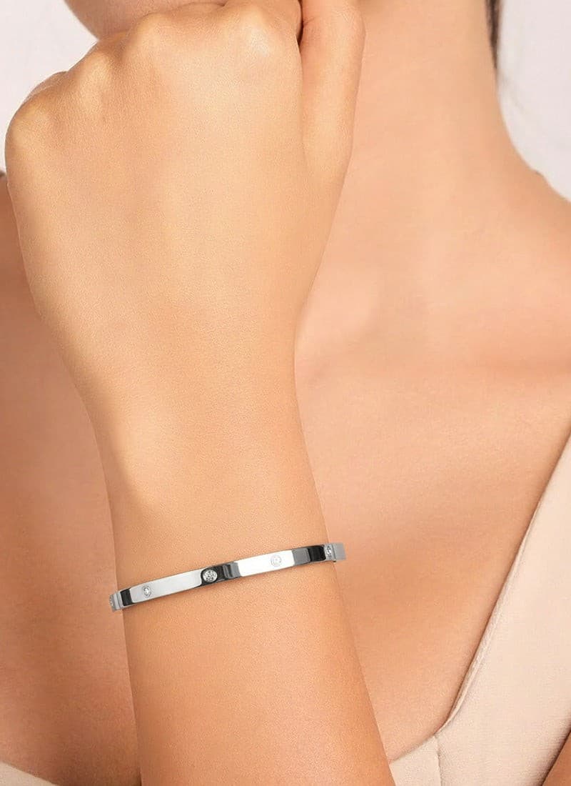 Slim Crystal Bangle:Silver